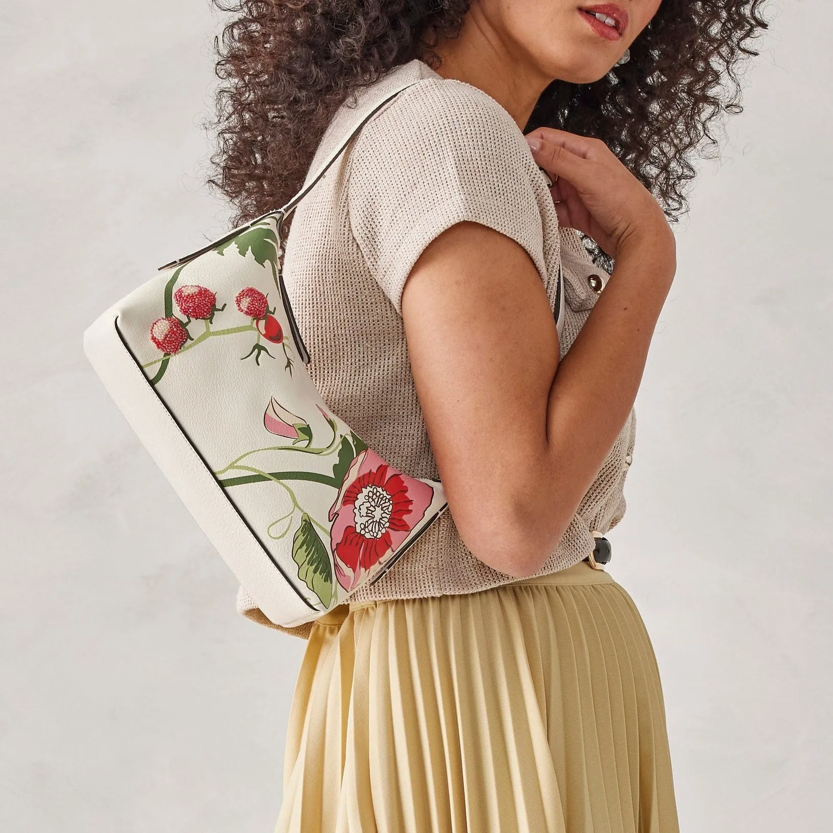 Roxbury Crescent Shoulder Bag Meadow Bouquet Cottage Cream