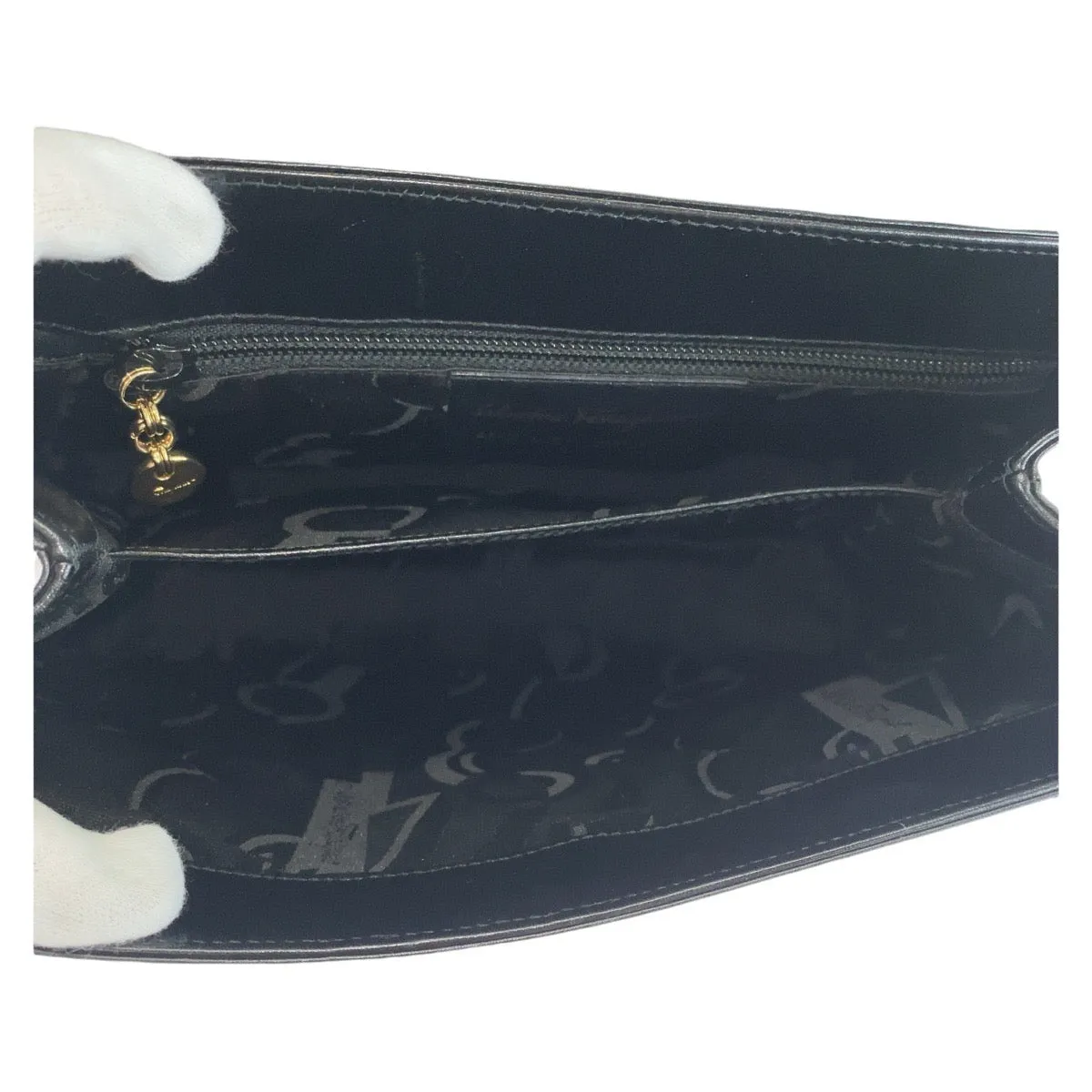 Salvatore Ferragamo Handbag leather Black GoldMetal Handbag Shoulder Bag 2way Gancini Women Used