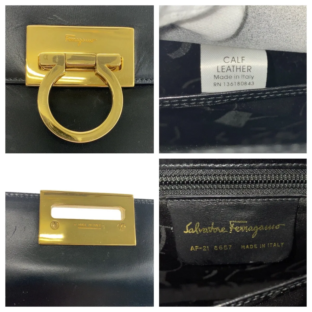 Salvatore Ferragamo Handbag leather Black GoldMetal Handbag Shoulder Bag 2way Gancini Women Used