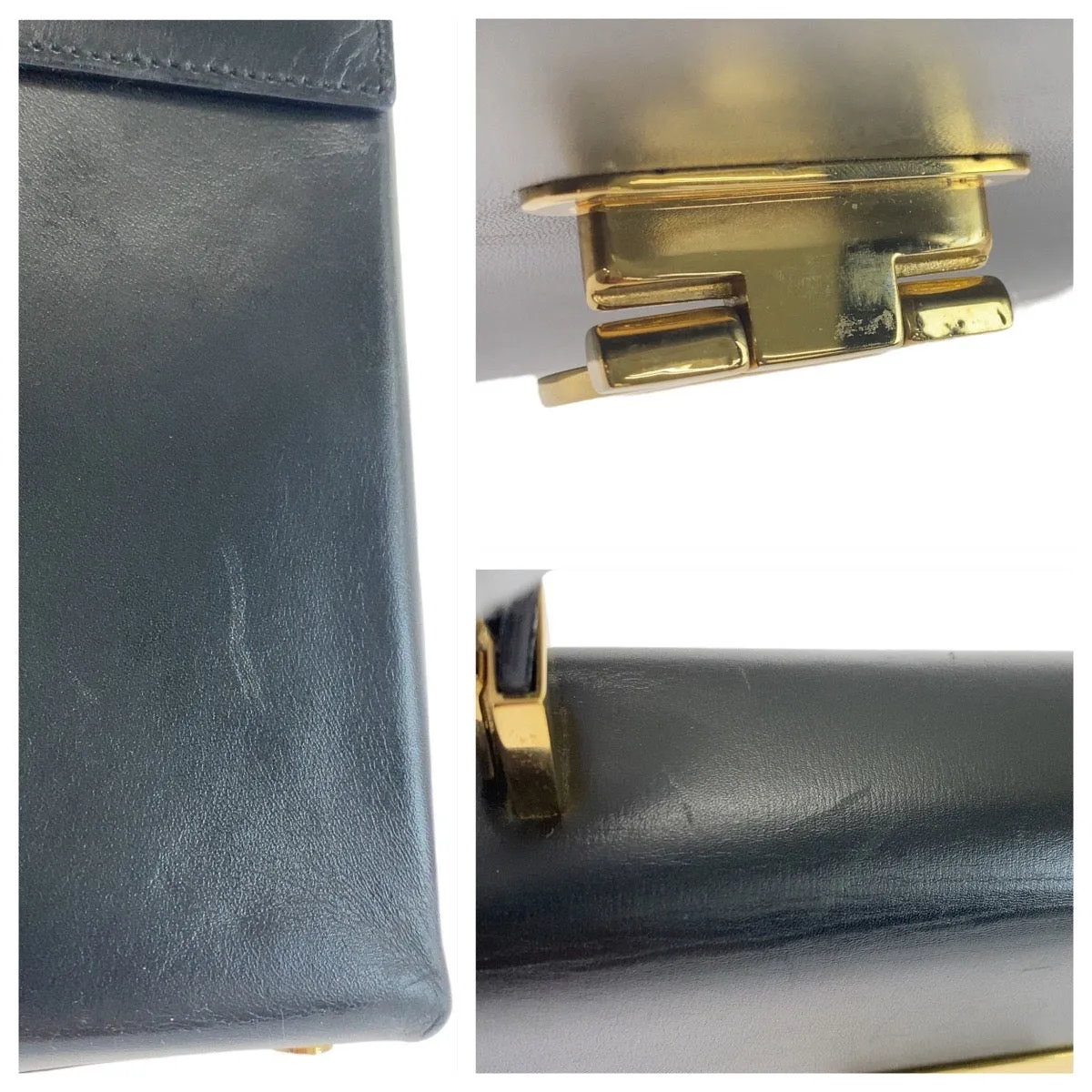 Salvatore Ferragamo Handbag leather Black GoldMetal Handbag Shoulder Bag 2way Gancini Women Used