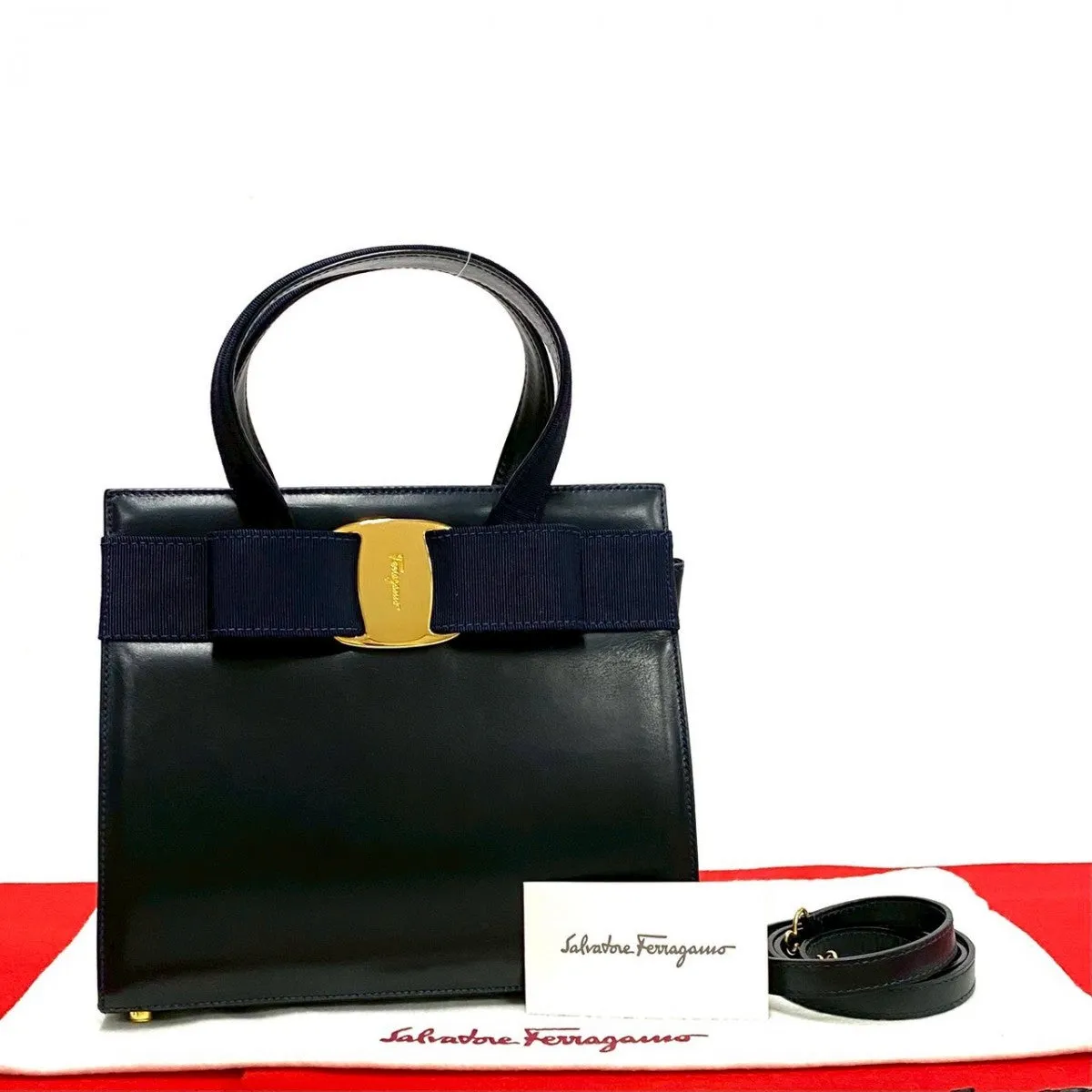 Salvatore Ferragamo Shoulder Bag Calfskin Navy