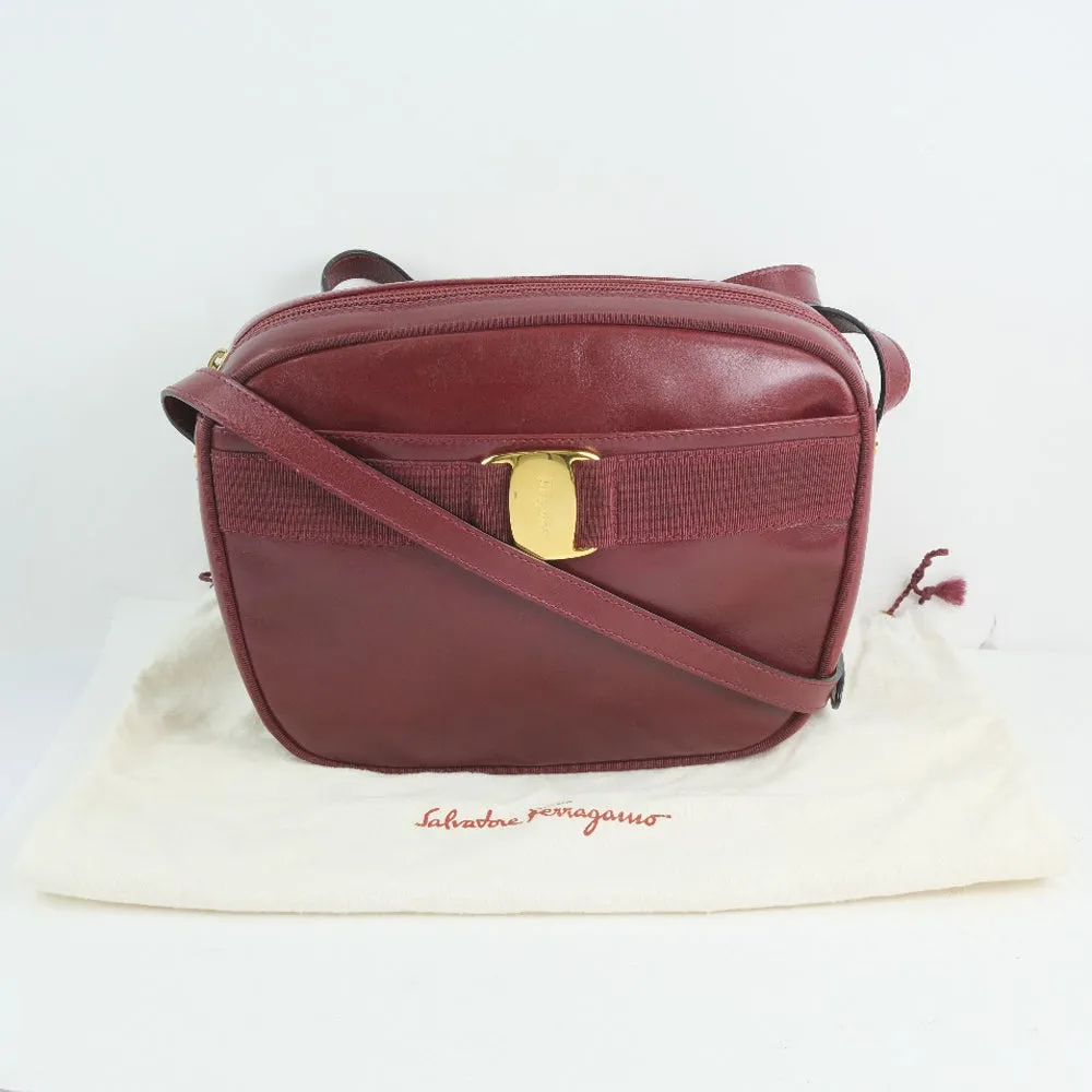 Salvatore Ferragamo Shoulder Bag Calfskin Red Vara ribbon Women Used
