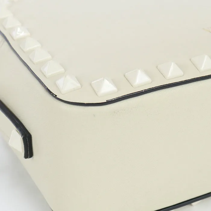 VALENTINO Small Shoulder Bag Rock studs Diagonal Calfskin white Women