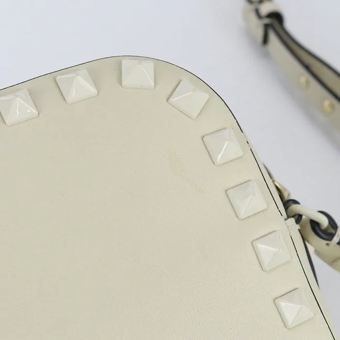 VALENTINO Small Shoulder Bag Rock studs Diagonal Calfskin white Women