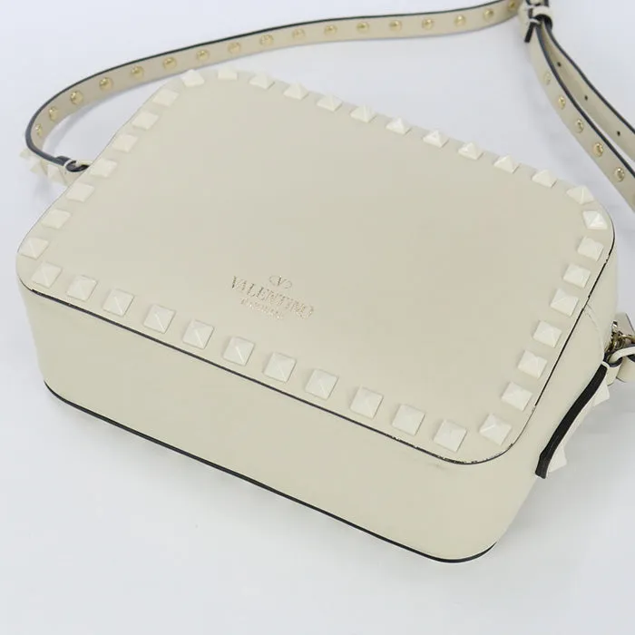 VALENTINO Small Shoulder Bag Rock studs Diagonal Calfskin white Women