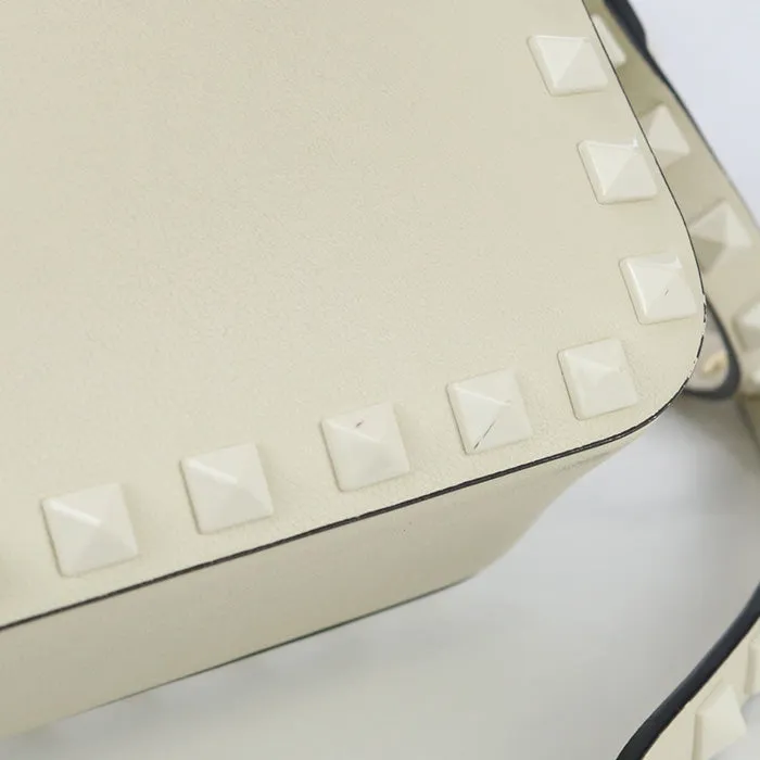 VALENTINO Small Shoulder Bag Rock studs Diagonal Calfskin white Women