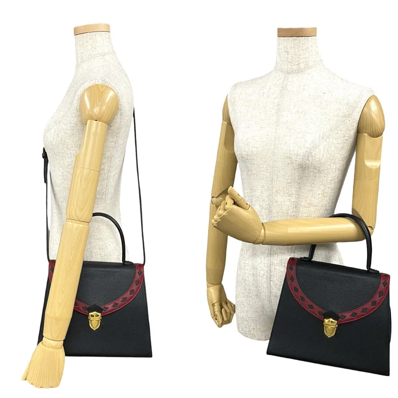 YVES SAINT LAURENT Shoulder Bag leather black YSL logo cut-out perforated leather Women Used