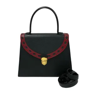 YVES SAINT LAURENT Shoulder Bag leather black YSL logo cut-out perforated leather Women Used